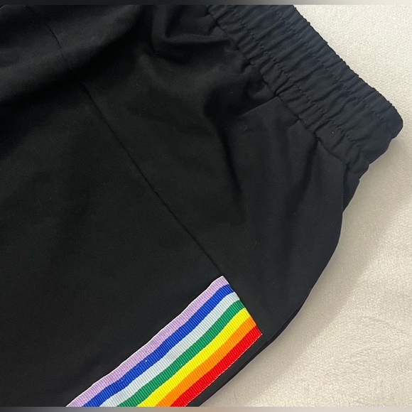 Black Joggers Cotton Blend Drawstring Sweatpants with Rainbow Stripes - Picture 15 of 15